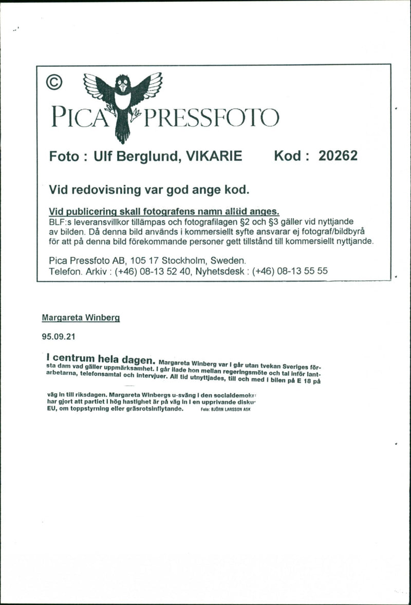 Margareta Winberg, Politician. - Vintage Photograph