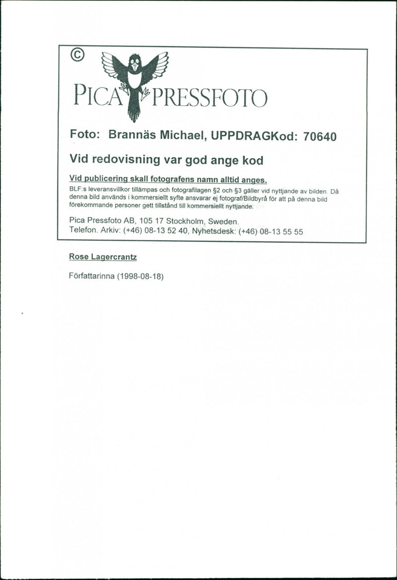 Rose Lagercrantz, Writer - Vintage Photograph