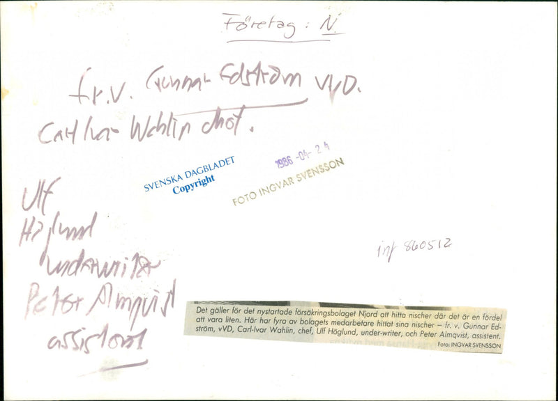 1986 VVD THEIR CHHOT VYO SMALL EMPLOYEES FIND AND PETER WRITER - Vintage Photograph