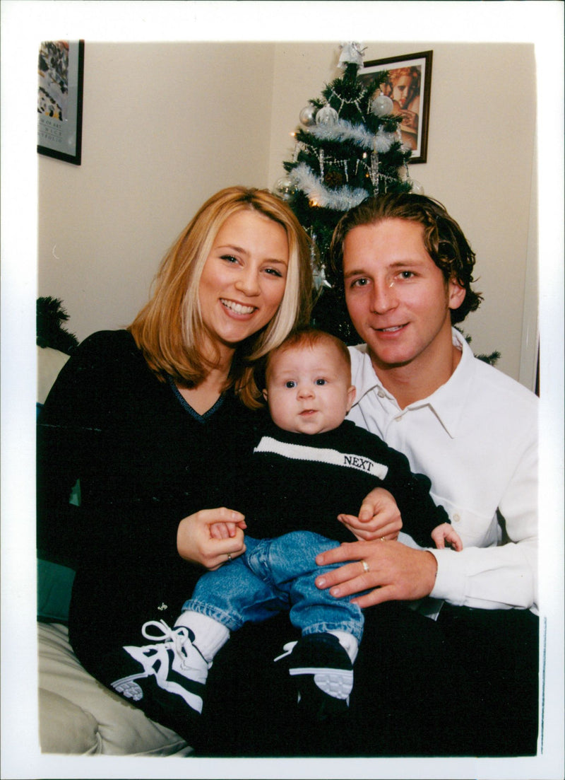 Darren Eddie with his fiancee Kelly and son. - Vintage Photograph