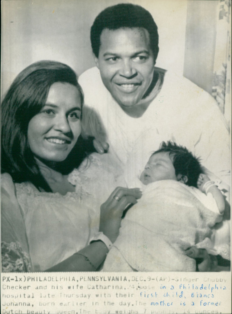 Chubby Checker, his wife Catharina and baby Bianca Johanna. - Vintage Photograph
