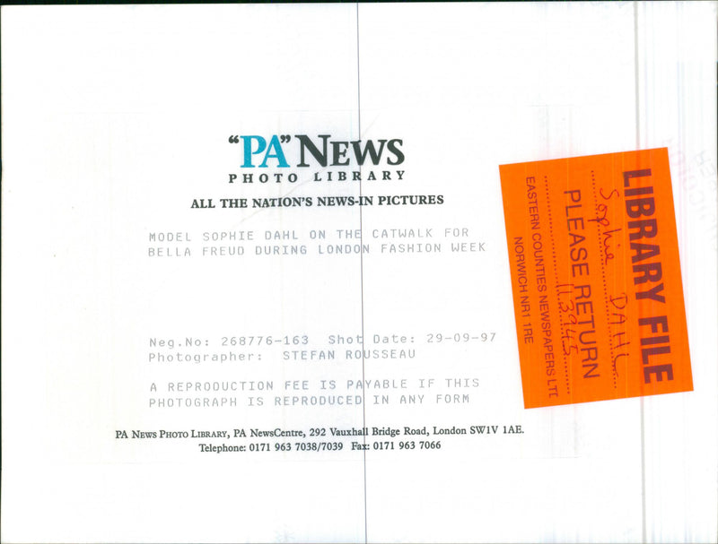 Sophie Dahl during the London Fashion week - Vintage Photograph