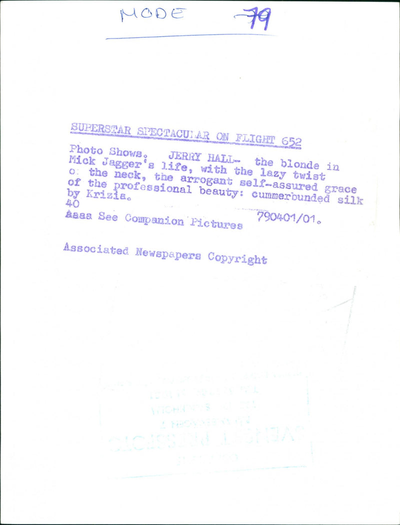 Jerry Hall, Mick Jagger's wife models - Vintage Photograph