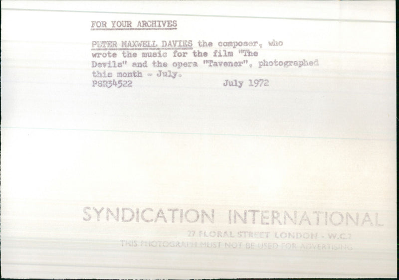 1972 OPERA COMPOSER MUSIC FILM SINGER - Vintage Photograph