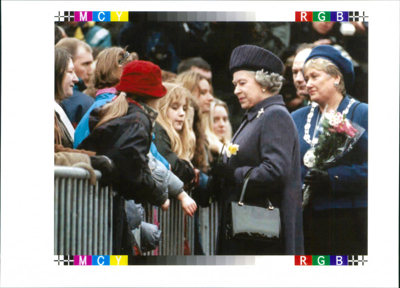 Queen Elizabeth II met the locals who lined the streets outside the cathedral - Vintage Photograph