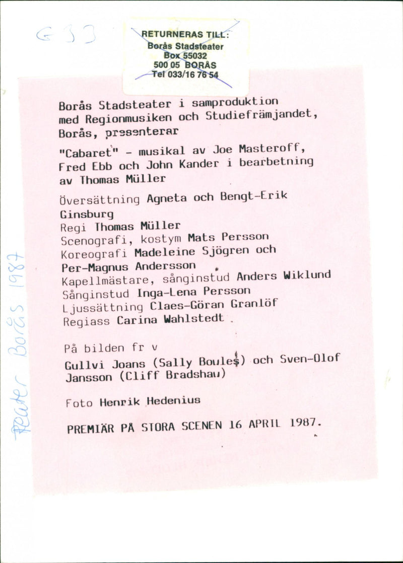 "Cabaret" - musical by Joe Masteroff - Vintage Photograph