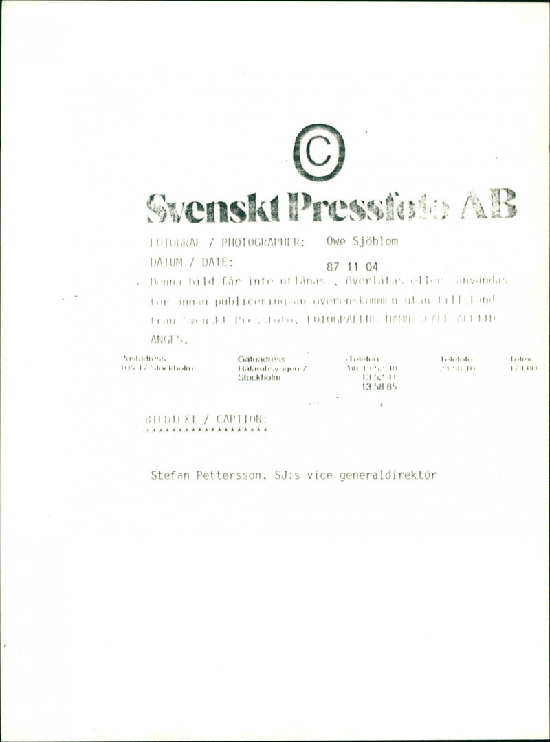 Stefan Pettersson, Deputy Director General of SJ. - Vintage Photograph