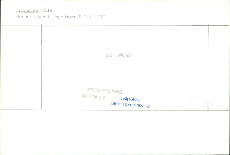 Ulla Tillander, Minister of Education in the Government Fälldin III. - Vintage Photograph