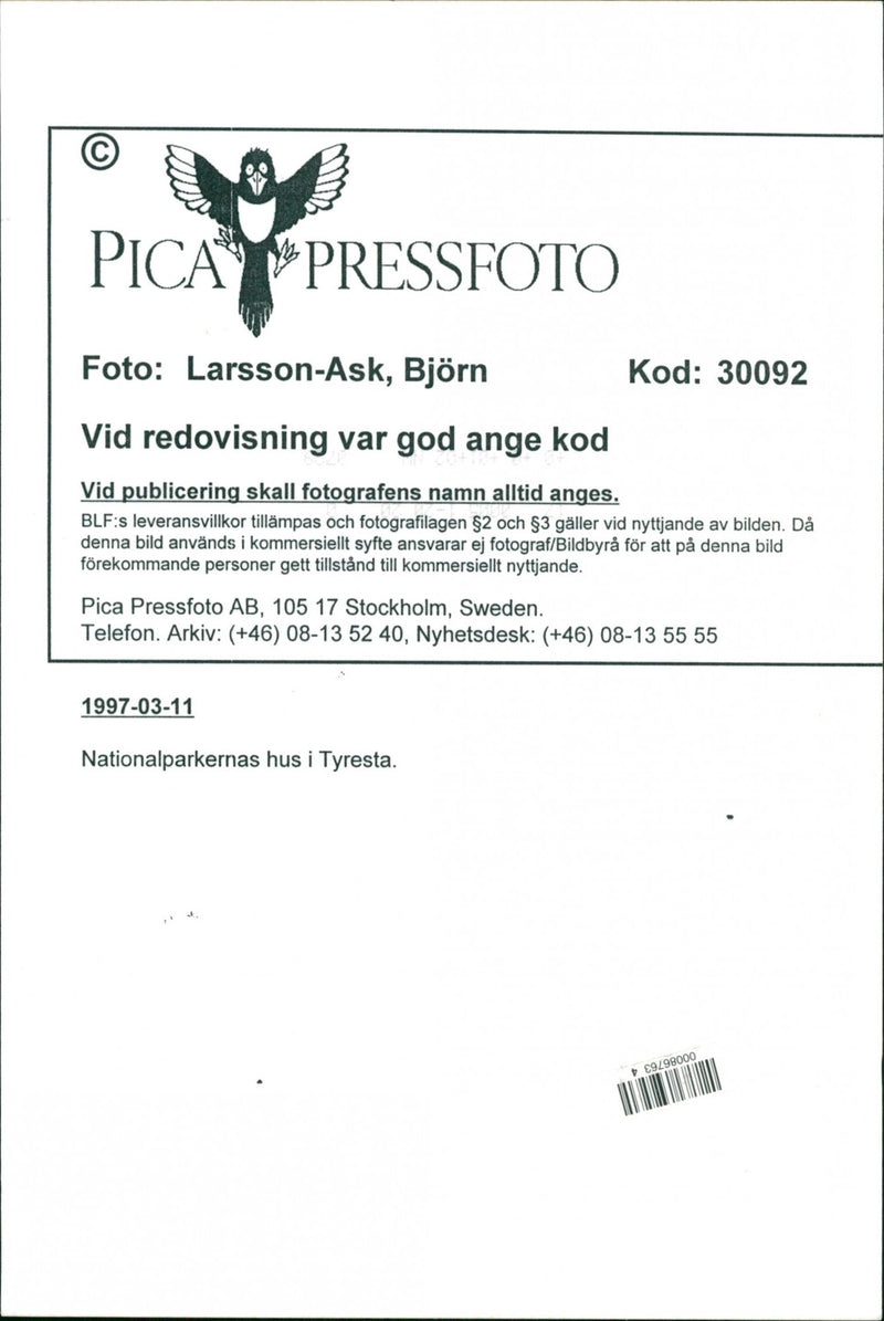 1997 NATURE RESERVED PROTECTED TELEPHONE SWEDEN RESPONSIBLE NYGREN LENNART - Vintage Photograph