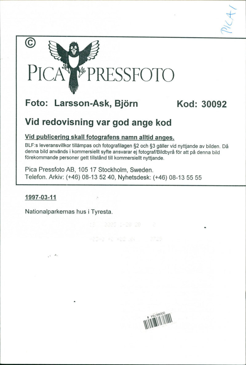 1997 NATURE RESERVED PROTECTED TELEPHONE SWEDEN RESPONSIBLE NYGREN LENNART - Vintage Photograph