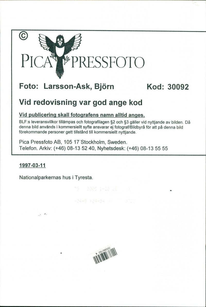 1997 NATURE RESERVED PROTECTED TELEPHONE SWEDEN RESPONSIBLE NYGREN LENNART - Vintage Photograph