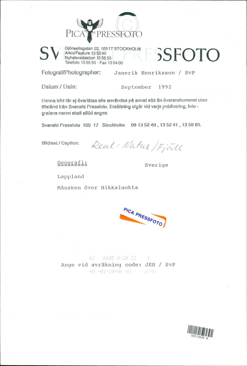 Nature, Mountain pictures. Lapland, Moonlight over Nikkaluokta. - Vintage Photograph