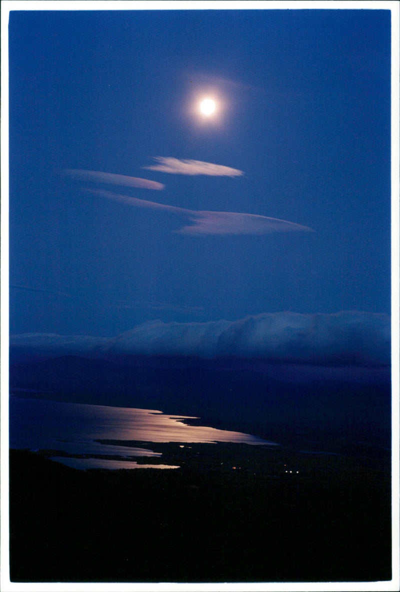 Nature, Mountain pictures. Lapland, Moonlight over Nikkaluokta. - Vintage Photograph