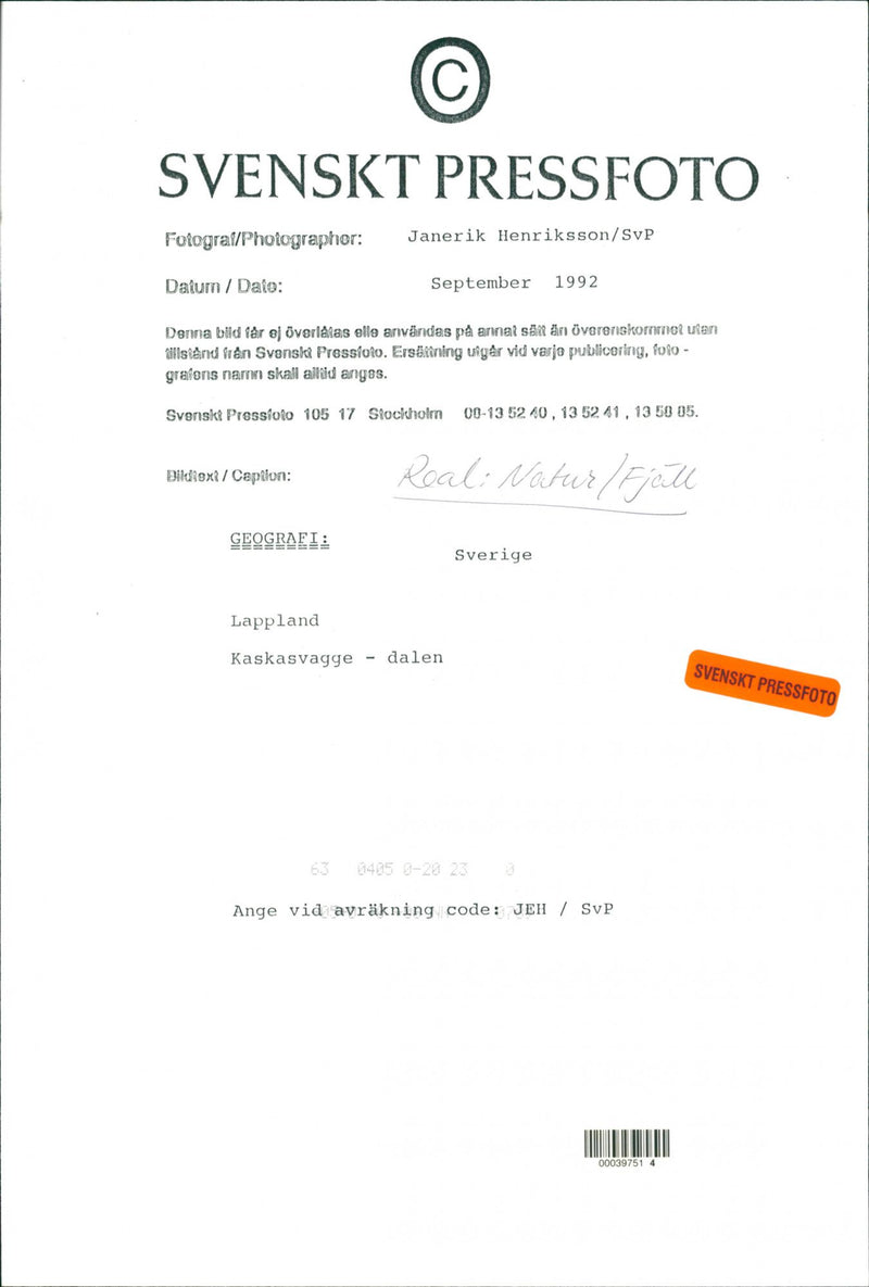 Nature, Mountain pictures. Lapland, Kaskasvagge valley. - Vintage Photograph