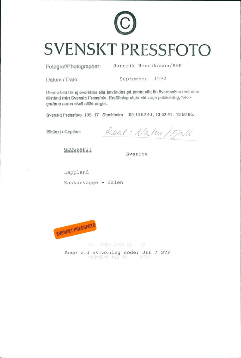 Nature, Mountain pictures. Lapland, Kaskasvagge valley. - Vintage Photograph