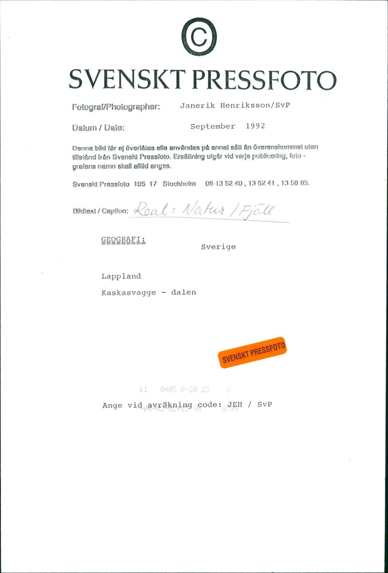 Nature, Mountain pictures. Lapland, Kaskasvagge valley. - Vintage Photograph