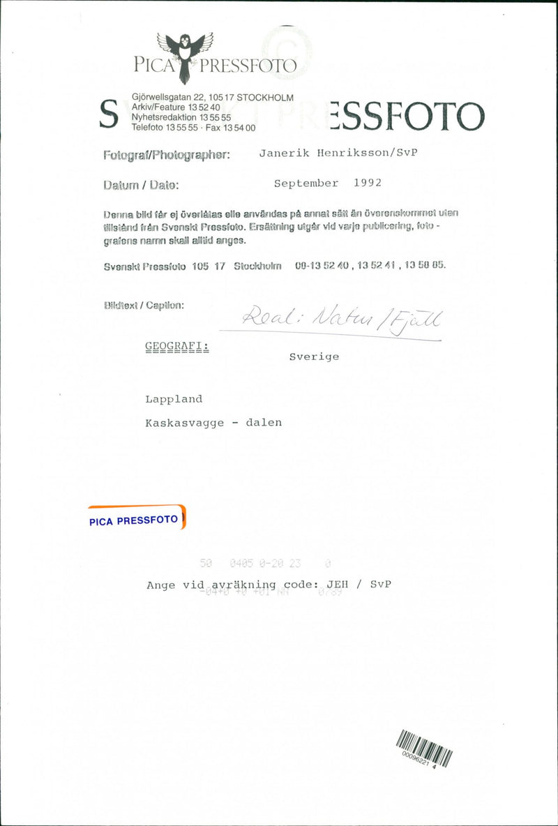 Nature, Mountain pictures. Lapland, Kaskasvagge valley. - Vintage Photograph