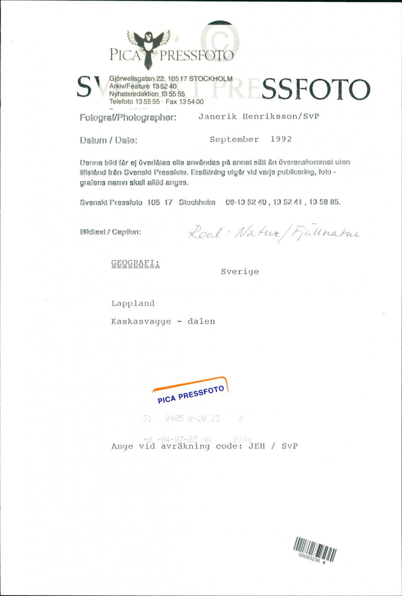 Nature, Mountain pictures. Lapland, Kaskasvagge valley. - Vintage Photograph