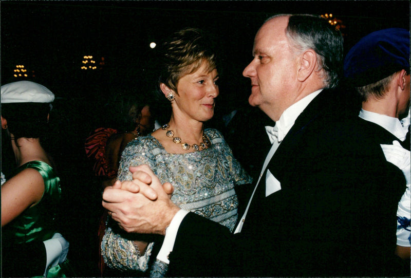 Volvo chief Sören Gyll dances at the 1996's Nobel party - Vintage Photograph