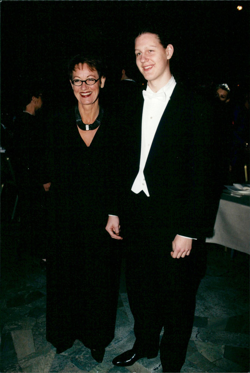 Swedish politician Gudrun Schyman with son at the 1996's Nobel Award Ceremony - Vintage Photograph