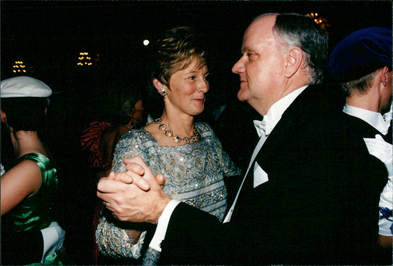 Volvo chief Sören Gyll dances at the 1996's Nobel party - Vintage Photograph