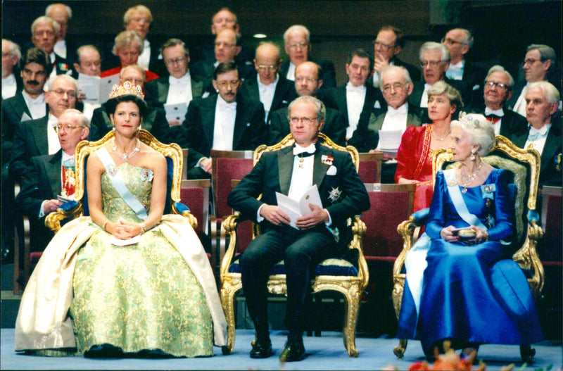 Carl XVI Gustaf, Queen Silvia and Princess Lilian at the Nobel Award ceremony - Vintage Photograph