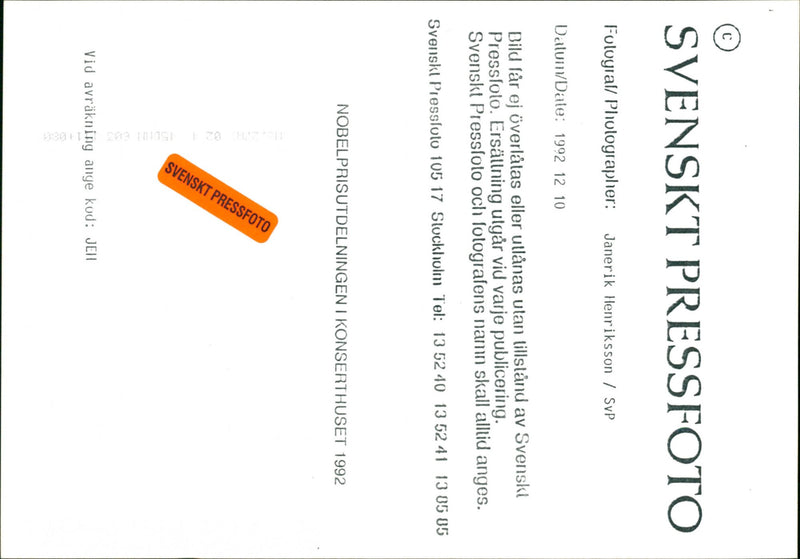 A view over the concert hall during 1992 Nobel Prize award ceremony - Vintage Photograph