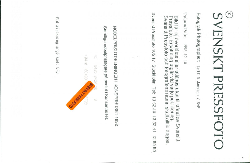 All 1992's Nobel laureates on the podium in the Concert Hall - Vintage Photograph