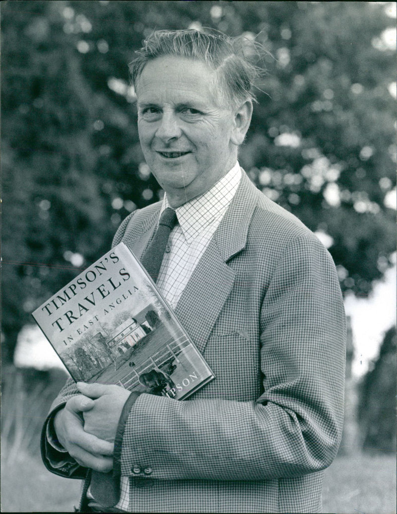 John Timpson with his book 'Timpson's Travels in East Anglia' - Vintage Photograph