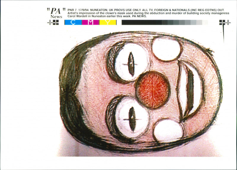 " " Artist's impression of the clown's mask used during the abduction and mur - Vintage Photograph