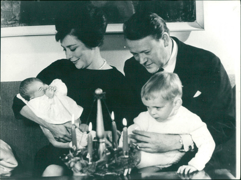 Jens Otto Krag, Helle Virkner, Jens Christian Krag and Astrid Helene Krag. - Vintage Photograph
