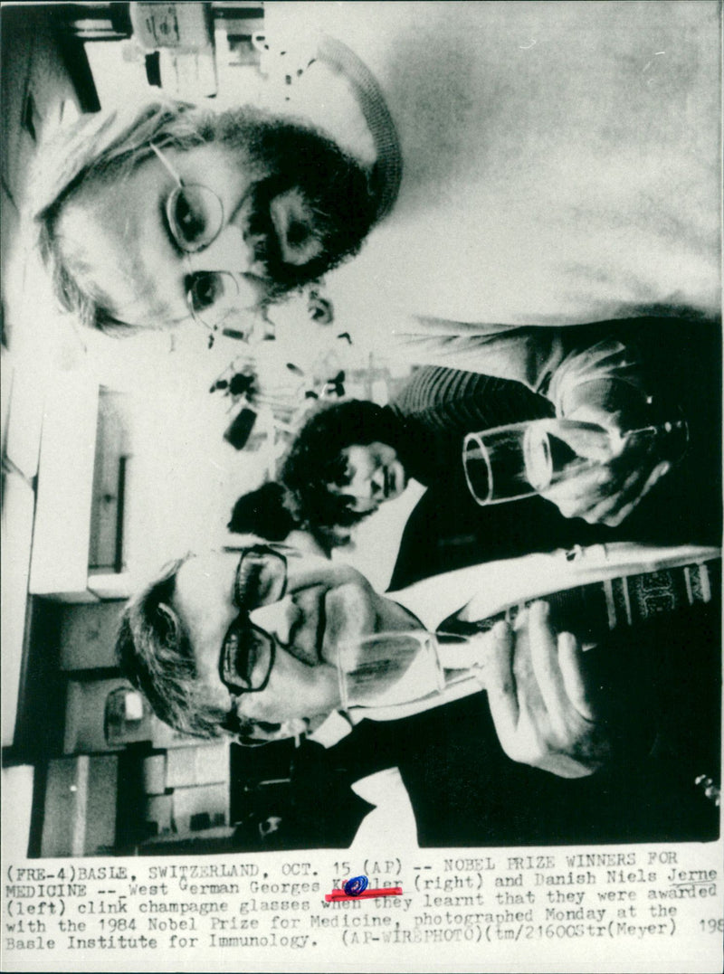 Nobel Prize Winners For West German Georges Kohler (right) and Danish Niels Jerne Left - Vintage Photograph