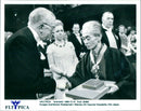 King Gustaf VI Adolf presents this year's Nobel Prize in Literature to Japanese writer Yasunari Kawabata - Vintage Photograph
