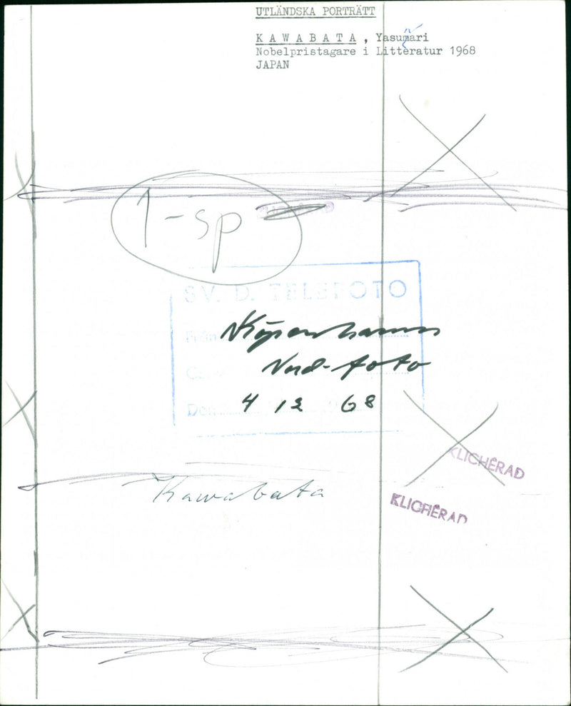 Yasunari Kawabata, Nobel Laureate in Literature 1968 - Vintage Photograph