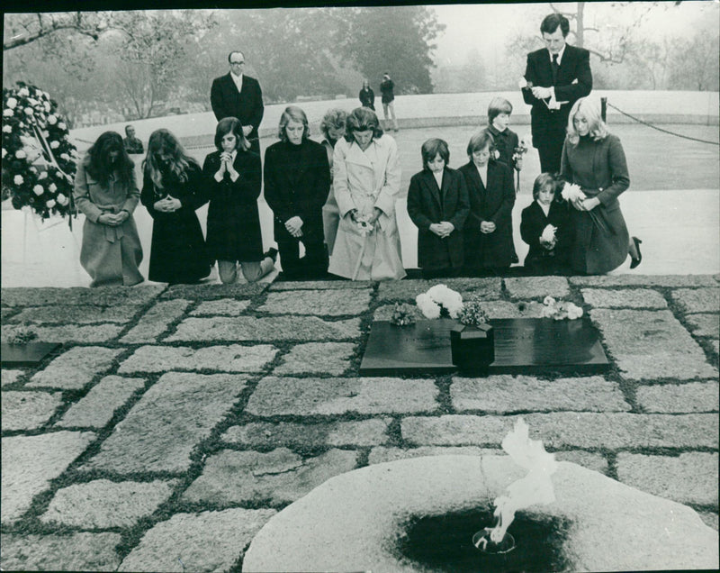 Members of the Kennedy family laid flowers on the President Kennedy's grave - Vintage Photograph