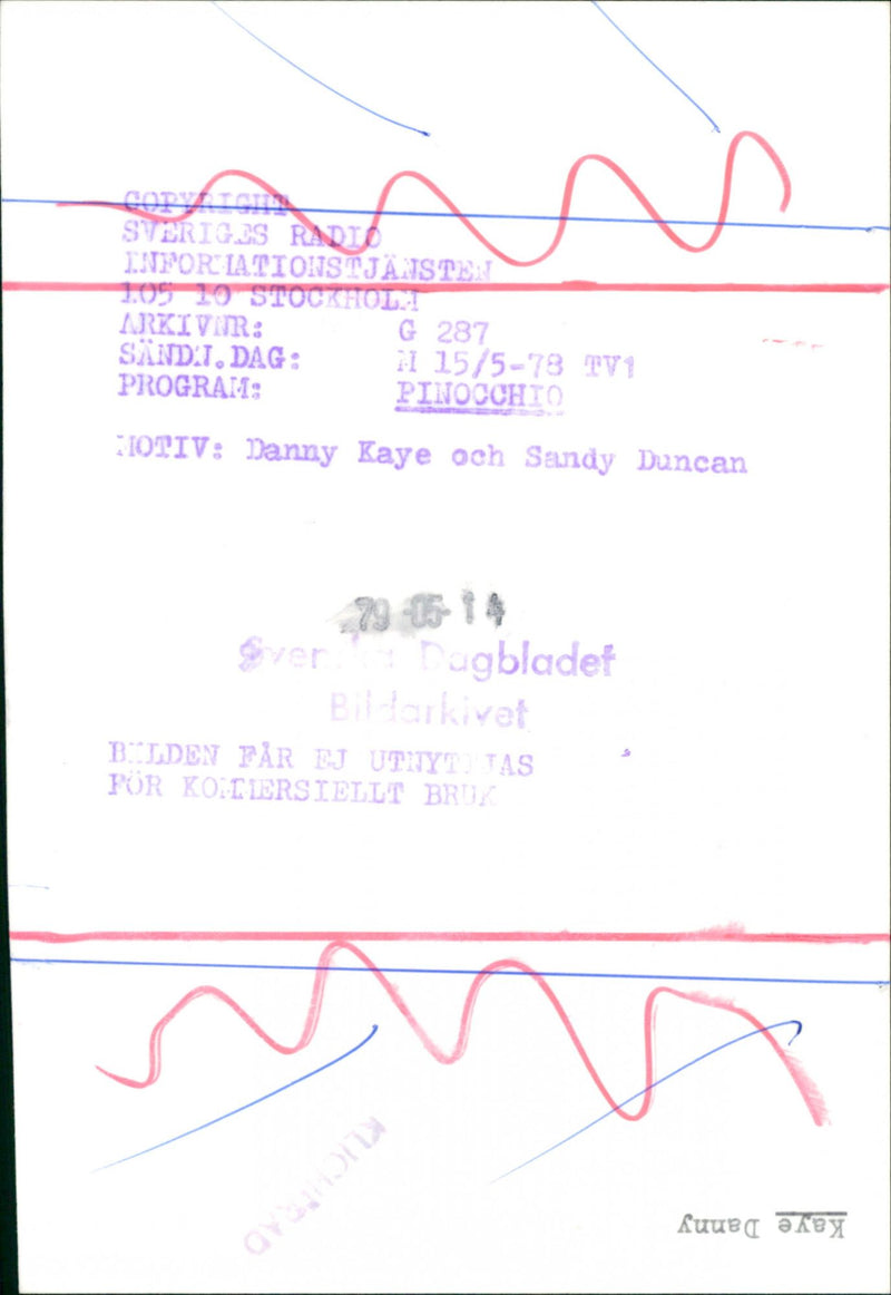 Danny Kaye and Sandy Duncan in the TV musical Pinocchio - Vintage Photograph