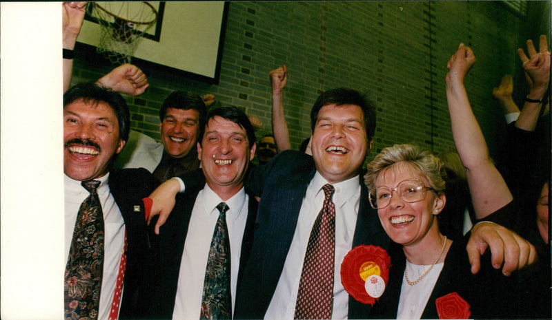 David Thomas celebrates his win in Suffolk Euro election in Lowestoft - Vintage Photograph