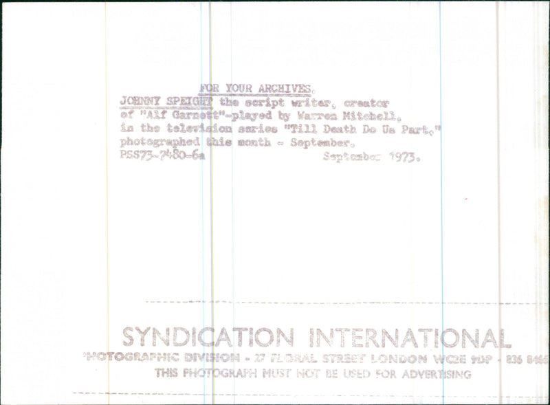 Johnny Speight, television scriptwriter. - Vintage Photograph