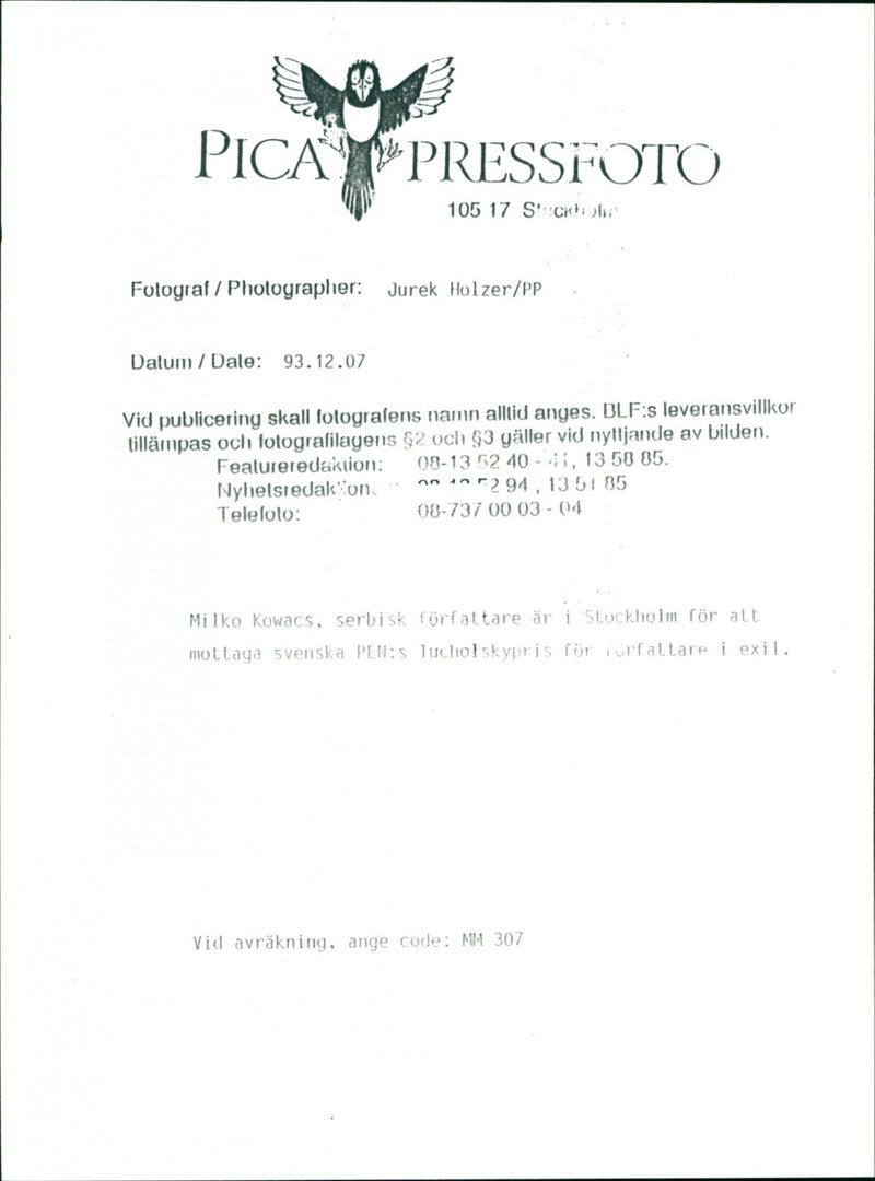 Milko Kowacs Serbian writer - Vintage Photograph