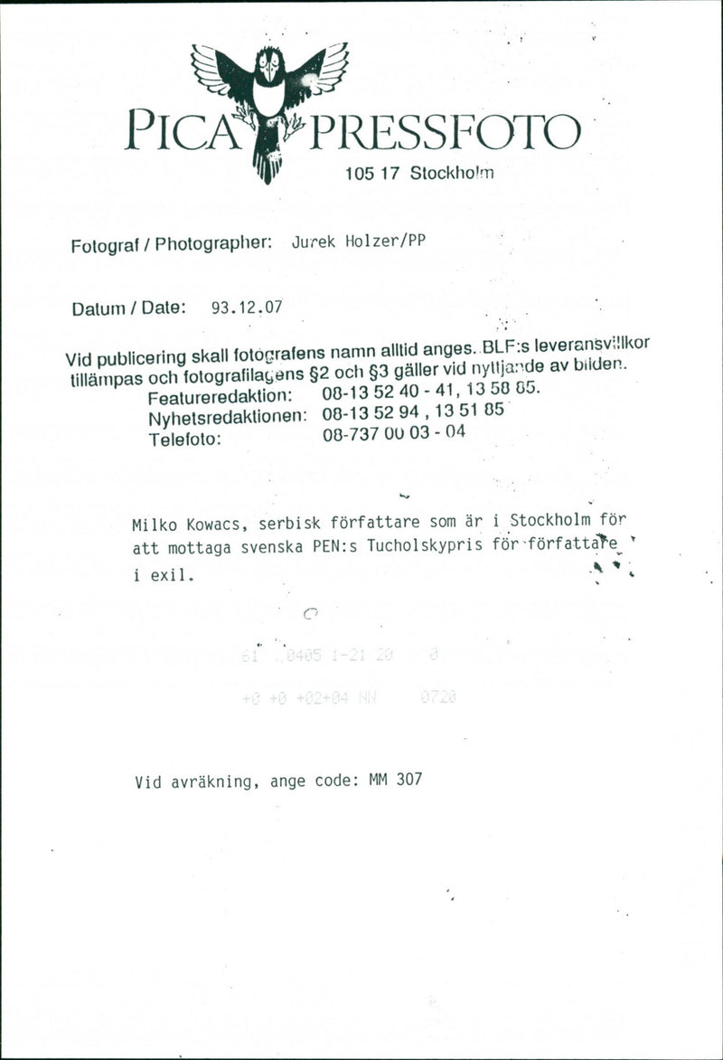 Milko Kowacs Serbian writer - Vintage Photograph