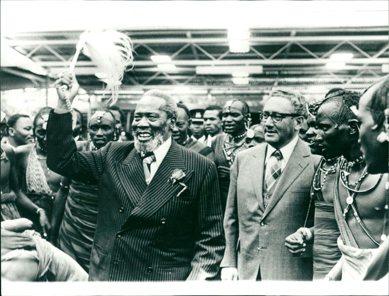 Maasai people welcoming President Jomo Kenyatta and Henry Kissinger - Vintage Photograph