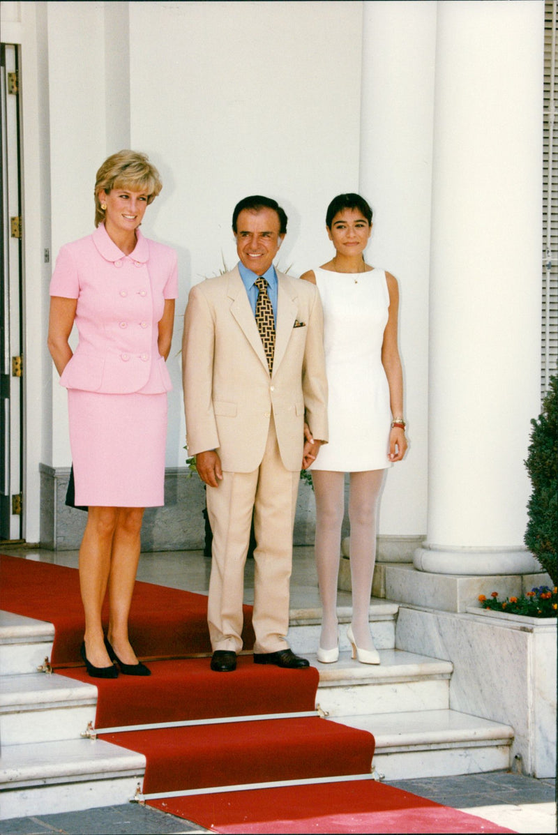 Carlos Saúl Menem, Princess Diana and Zulema Maria Eva Menem. - Vintage Photograph