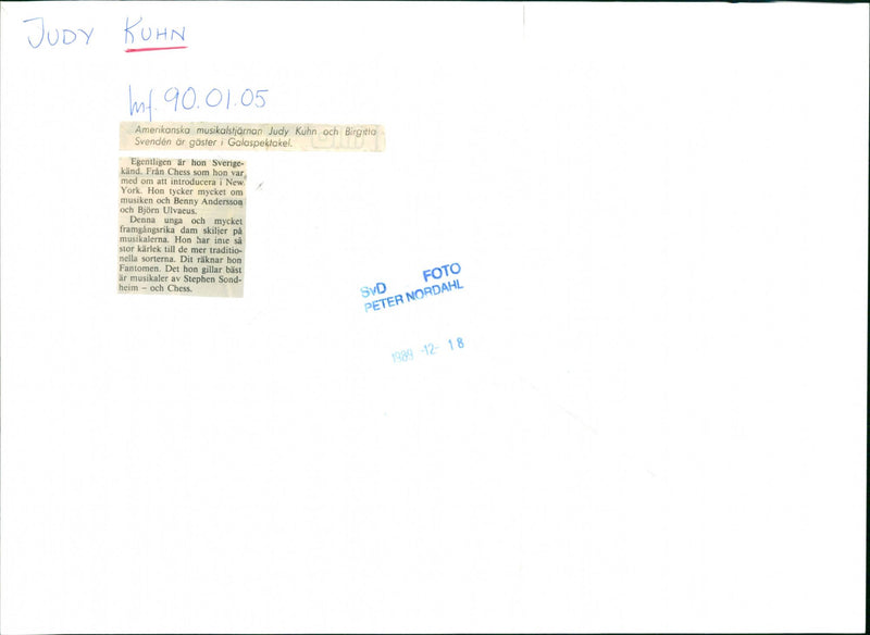 American musical stars Judy Kuhn and Birgitta SvendÃ©n are guests of the Gala Spectacle - Vintage Photograph