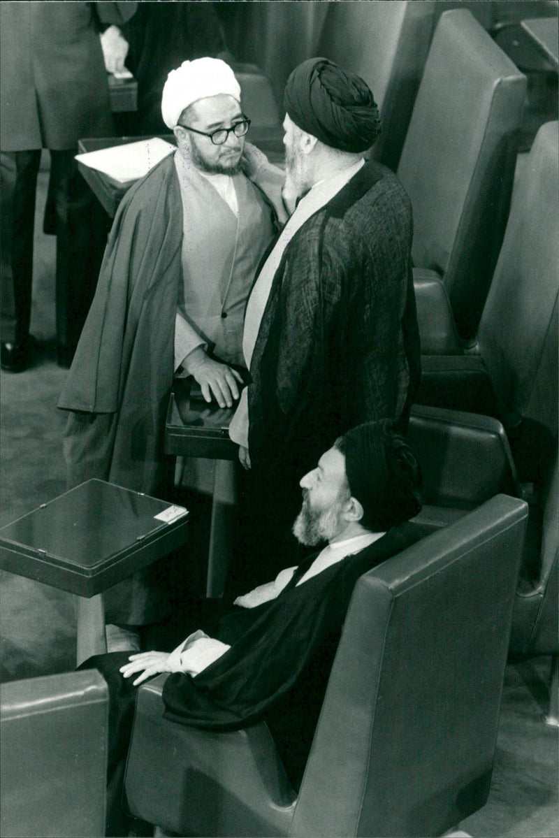 Sadegh Khalkhali consults with Mohammad-Reza Mahdavi Kani - Vintage Photograph