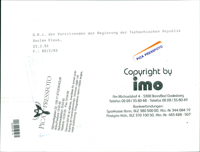 Vaclav Klaus, Politician. - Vintage Photograph