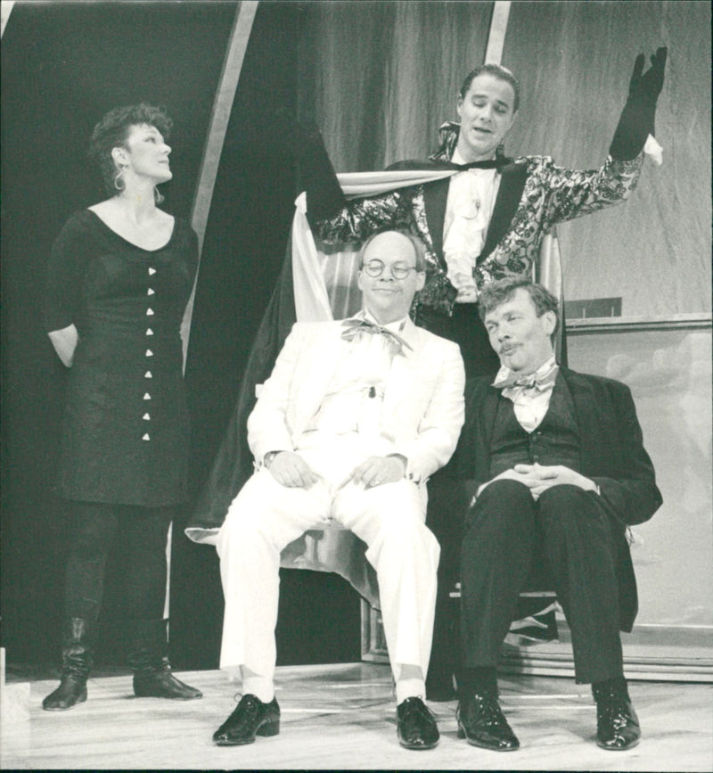 Karen Sundberg, Stig Ekstam, Pontus Platin and Kent Malmstrom in the Set of Musical "Fantasticks" at the National Theater 1985 - Vintage Photograph