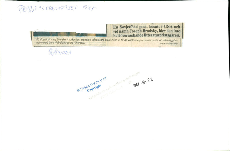 1987 KENTOSTLUND BECAME STATES TINGSKALLANDO ENTIRELY JOSEPH POET PAUL MICHAEL - Vintage Photograph