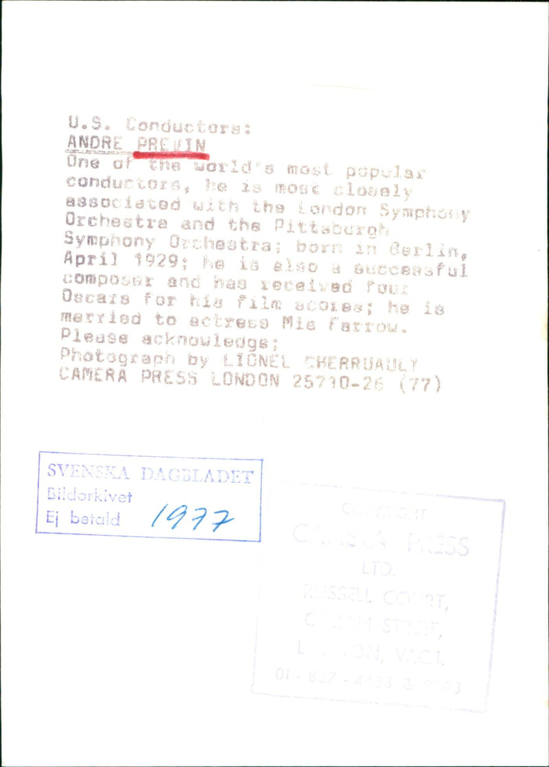 Dirigent André Previn - Vintage Photograph