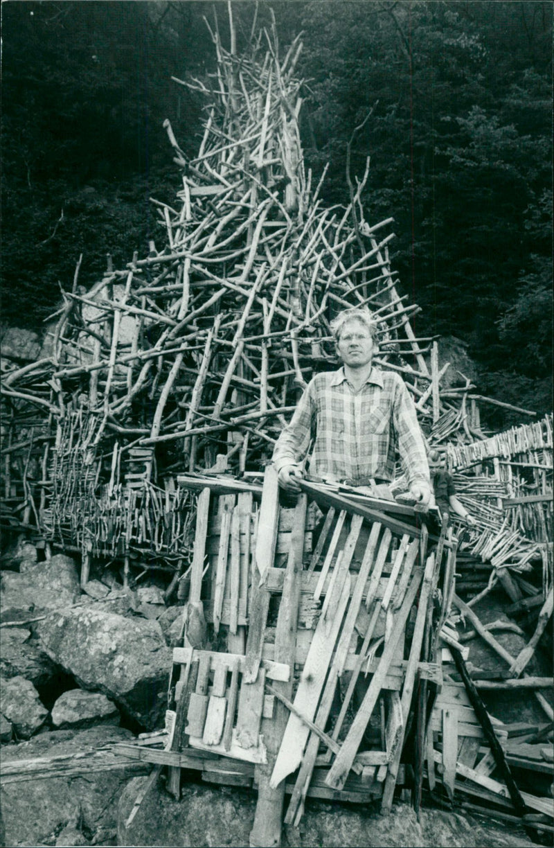 Lars Wilks, artist in the background Nimis at Kullaberg - Vintage Photograph
