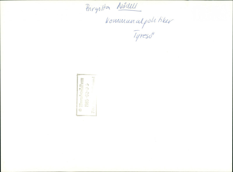Birgitta NÃ¥dell, Municipal politician TyresÃ¶ - Vintage Photograph